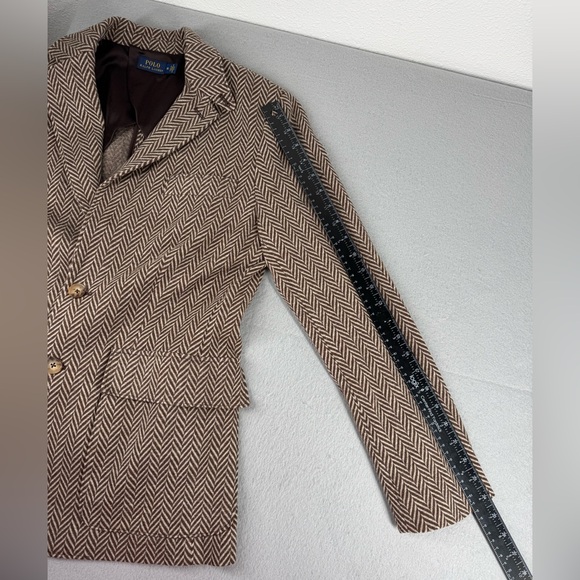 Polo by Ralph Lauren Blue Label Single Breasted Tan Herringbone Blazer 10 - Picture 15 of 15